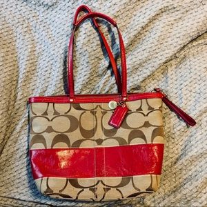 Pink Monogrammed Signature Canvas Coach Bag